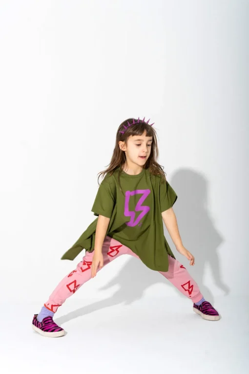 KHAKI AND PINK THUNDER PRINT FLAP T-SHIRT