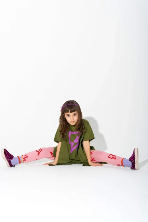 KHAKI AND PINK THUNDER PRINT FLAP T-SHIRT