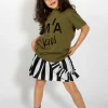KHAKI EMBROIDERED T-SHIRT