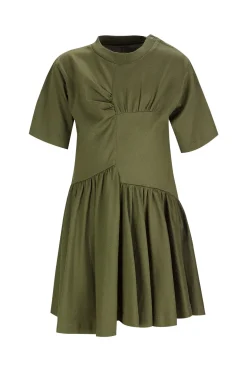 KHAKI GATHERED JERSEY T-SHIRT DRESS