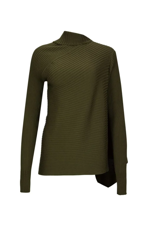 KHAKI MERINO DRAPED JUMPER