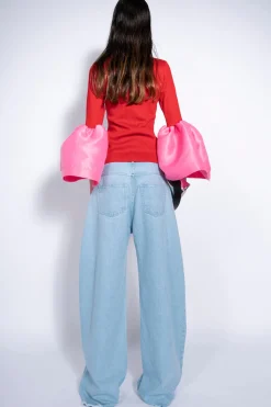 LIGHT BLUE BOYFRIEND TROUSERS WITH BIG EYELET