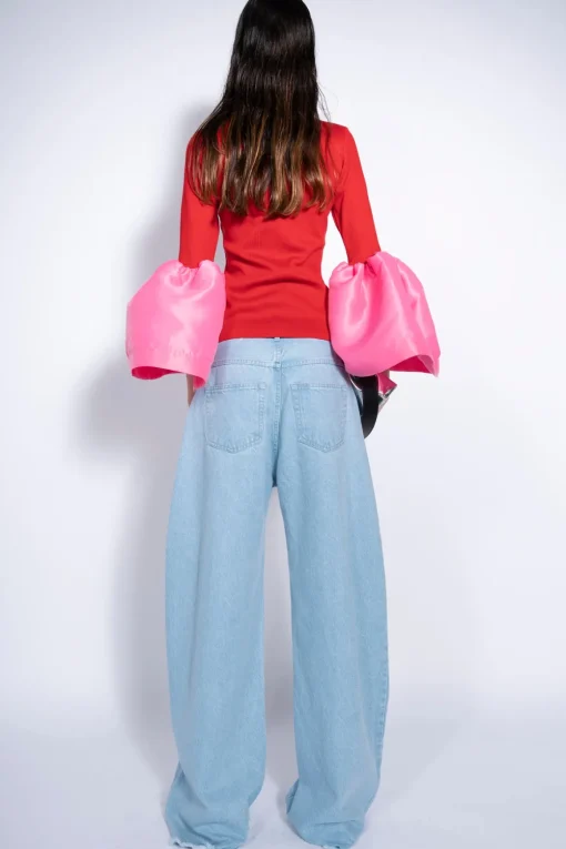 LIGHT BLUE BOYFRIEND TROUSERS WITH BIG EYELET