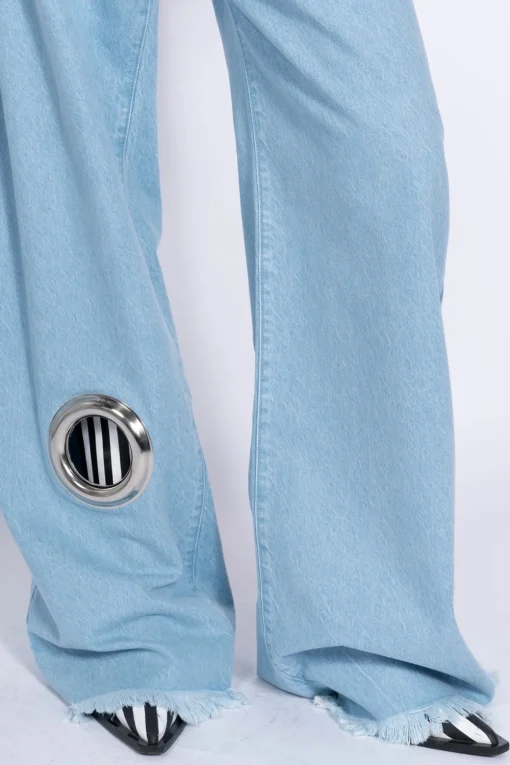 LIGHT BLUE BOYFRIEND TROUSERS WITH BIG EYELET