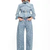 LIGHT BLUE BROCADE DENIM BOYFRIEND TROUSERS