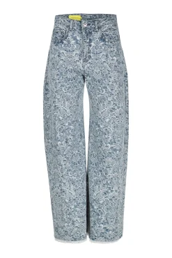 LIGHT BLUE BROCADE DENIM BOYFRIEND TROUSERS