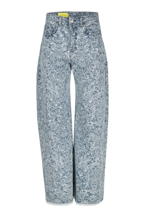 LIGHT BLUE BROCADE DENIM BOYFRIEND TROUSERS