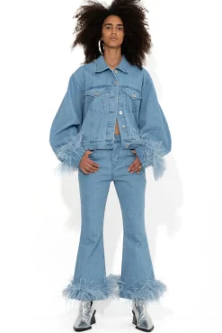 LIGHT BLUE FEATHER CUFF JACKET