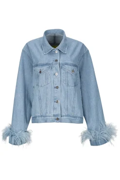 LIGHT BLUE FEATHER CUFF JACKET