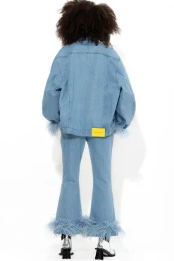 LIGHT BLUE FEATHER CUFF JACKET