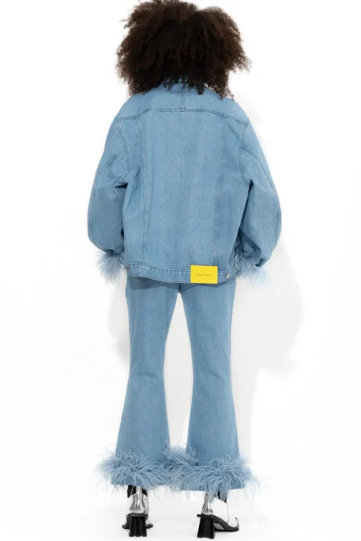 LIGHT BLUE FEATHER CUFF JACKET