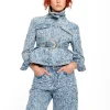 LIGHT BLUE FITTED JACKET WITH EMBELLISHMENT BELT