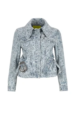LIGHT BLUE FITTED JACKET WITH EMBELLISHMENT BELT