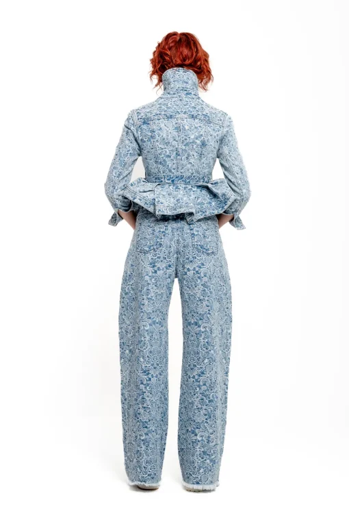 LIGHT BLUE FITTED JACKET WITH EMBELLISHMENT BELT