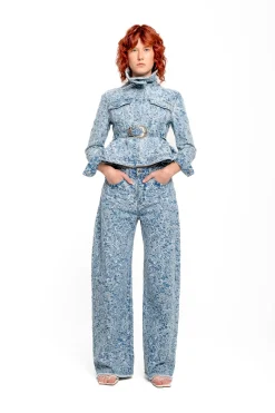 LIGHT BLUE FITTED JACKET WITH EMBELLISHMENT BELT