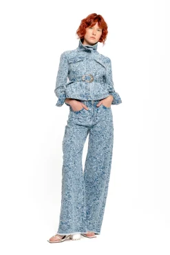 LIGHT BLUE FITTED JACKET WITH EMBELLISHMENT BELT