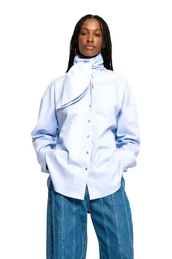 LIGHT BLUE LOOSE FIT TIE SHIRT