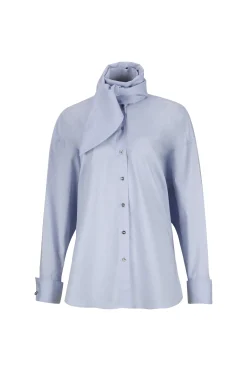 LIGHT BLUE LOOSE FIT TIE SHIRT