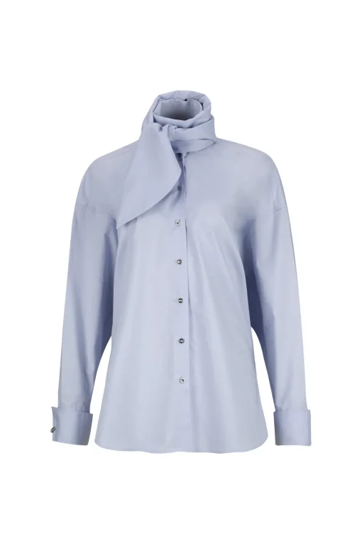 LIGHT BLUE LOOSE FIT TIE SHIRT