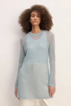 LIGHT BLUE MESH KNIT LONG JUMPER