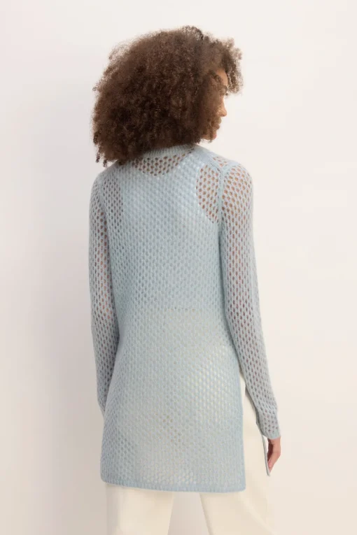 LIGHT BLUE MESH KNIT LONG JUMPER
