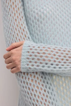LIGHT BLUE MESH KNIT LONG JUMPER