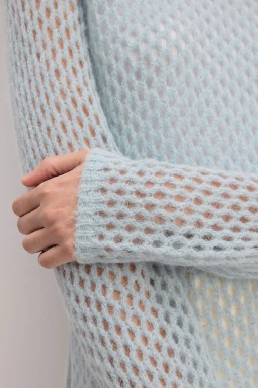 LIGHT BLUE MESH KNIT LONG JUMPER
