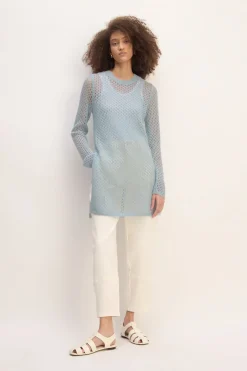 LIGHT BLUE MESH KNIT LONG JUMPER