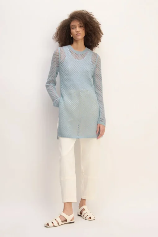 LIGHT BLUE MESH KNIT LONG JUMPER