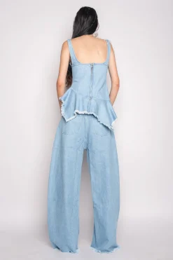 LIGHT BLUE PATCH POCKET BOYFRIEND TROUSERS
