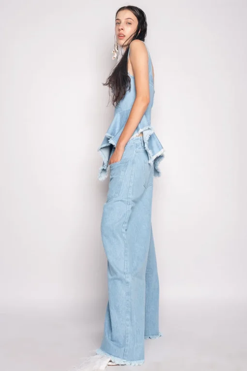 LIGHT BLUE PATCH POCKET BOYFRIEND TROUSERS