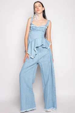 LIGHT BLUE PATCH POCKET BOYFRIEND TROUSERS