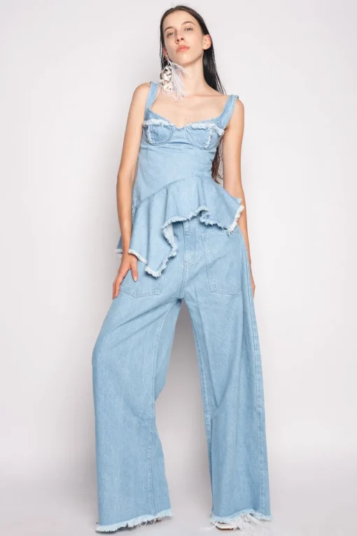 LIGHT BLUE PATCH POCKET BOYFRIEND TROUSERS
