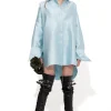 LIGHT BLUE SATIN OVERSIZED SHIRT