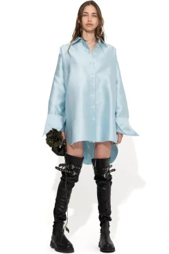 LIGHT BLUE SATIN OVERSIZED SHIRT