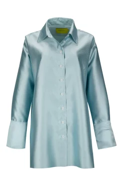 LIGHT BLUE SATIN OVERSIZED SHIRT