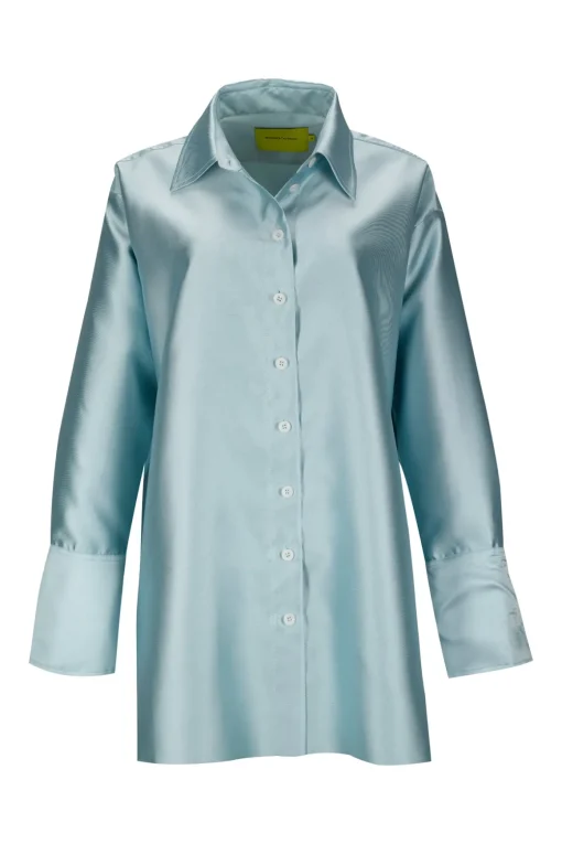 LIGHT BLUE SATIN OVERSIZED SHIRT