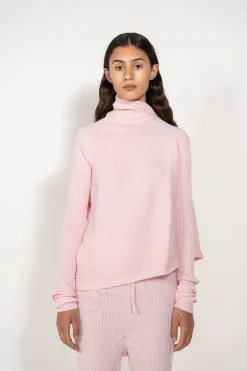LIGHT PINK DRAPED JUMPER IN MERINO KNIT