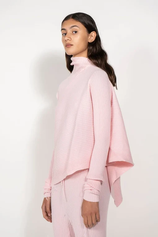 LIGHT PINK DRAPED JUMPER IN MERINO KNIT