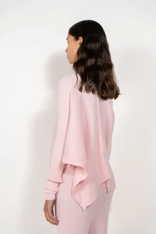 LIGHT PINK DRAPED JUMPER IN MERINO KNIT