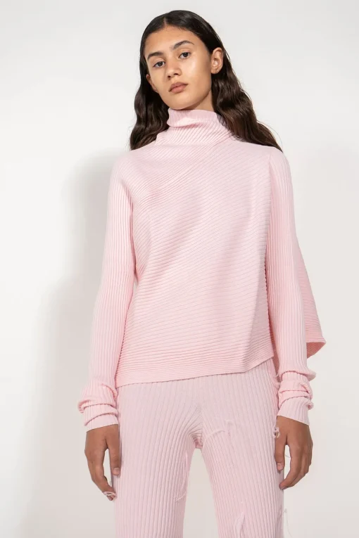 LIGHT PINK DRAPED JUMPER IN MERINO KNIT