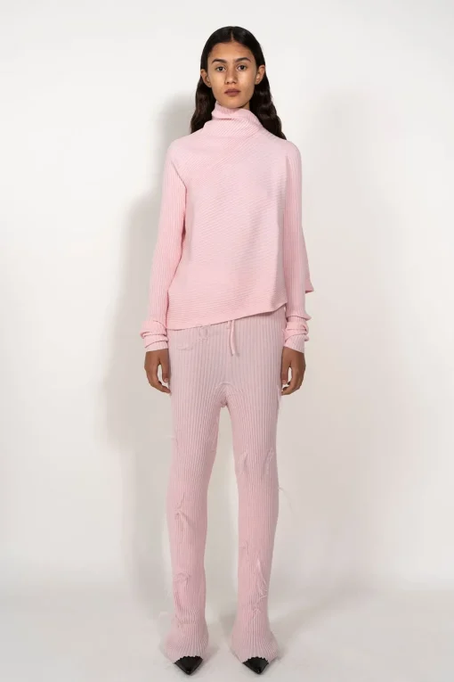 LIGHT PINK DRAPED JUMPER IN MERINO KNIT