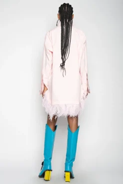 LIGHT PINK FEATHER HEM SHIRT DRESS
