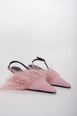 LIGHT PINK FEATHER SLING BACKS
