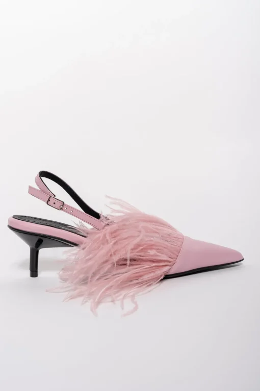 LIGHT PINK FEATHER SLING BACKS