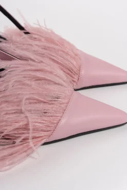 LIGHT PINK FEATHER SLING BACKS