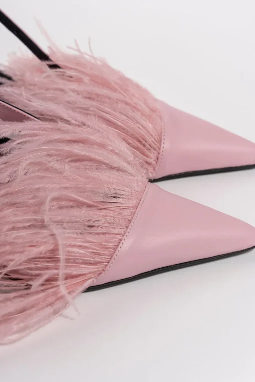 LIGHT PINK FEATHER SLING BACKS