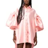 LIGHT PINK MIKADO OVERSIZED SHIRT WITH PLEATED SLEEVES