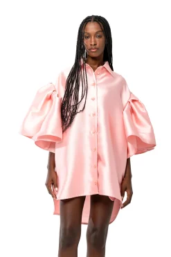 LIGHT PINK MIKADO OVERSIZED SHIRT WITH PLEATED SLEEVES