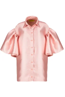 LIGHT PINK MIKADO OVERSIZED SHIRT WITH PLEATED SLEEVES